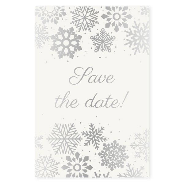 Save the date kaart zilveren sneeuw