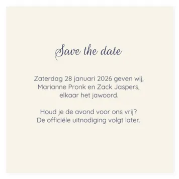 Trouwkaart winter blauw save the date kaart