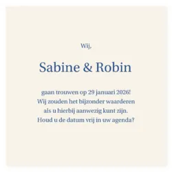 Save the date kaart typografisch blauw