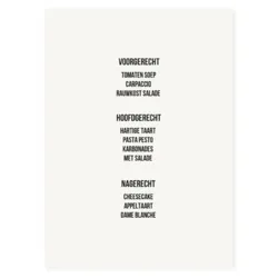 Menukaart typografie strak