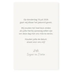 Save the date kaart blaadjes glimmend zilver