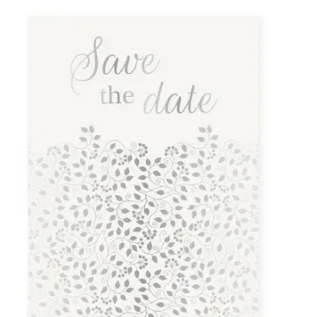 Save the date kaart met sierlijke blaadjes