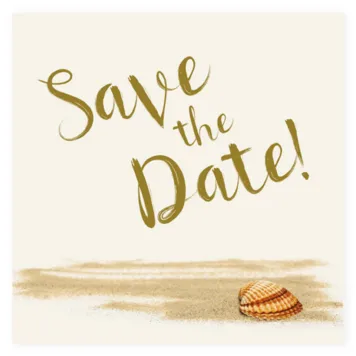 Save the date kaart strand met schelpen en foto