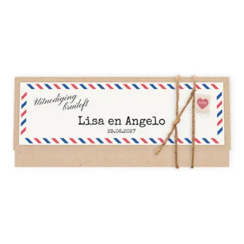 Trouwkaart post met jute touw
