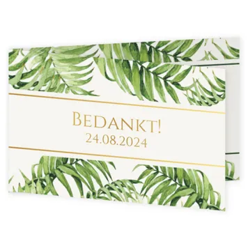 Bedankkaart tropische groene bladeren met goud folie