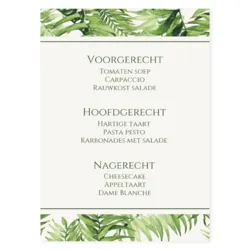 Menukaart tropische groene bladeren