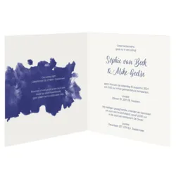 Trouwkaart blauwe aquarelvlek
