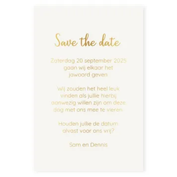 Save the date kaart bladeren goudfolie
