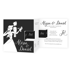 Trouwkaart drieluik black & white bruidspaar