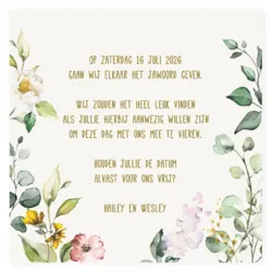 Save the date kaart aquarel bloemen met goudfolie