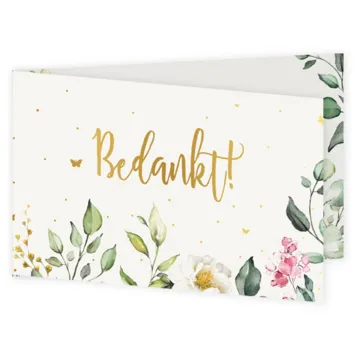 Bedankkaart aquarel bloemen met goudfolie