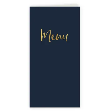 Menukaart donkerblauw met goud foliedruk