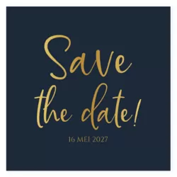 Save the date kaart donkerblauw met goud foliedruk