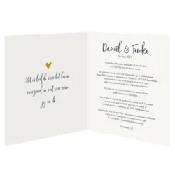 Trouwkaart donkerblauw met goud foliedruk