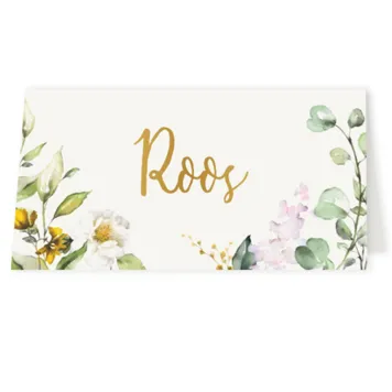 Tafelkaart waterverf bloemen en goudfolie