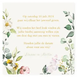 Save the date kaart waterverf bloemen en goudfolie