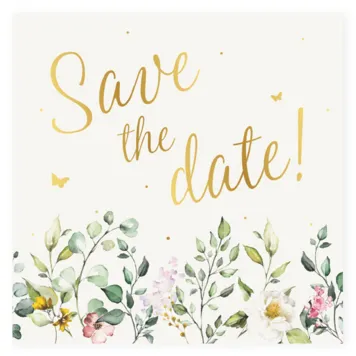 Save the date kaart waterverf bloemen en goudfolie