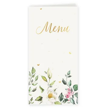 Menukaart waterverf bloemen en goudfolie