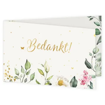 Bedankkaart waterverf bloemen en goudfolie