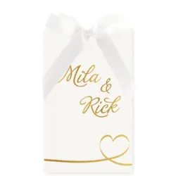 Trouwkaart hoesje glimmend goud met witte strik