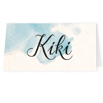 Tafelkaart aquarel blauw met sierlijke tekst