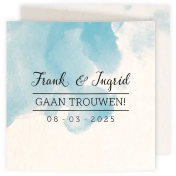 Trouwkaart aquarel blauw