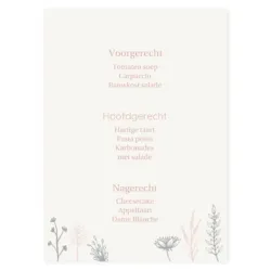 Menukaart roze en zilveren bloemen