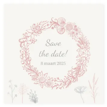 Save the date roze en zilveren bloemen
