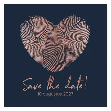 Save the date kaart donkerblauw met vingerafdruk
