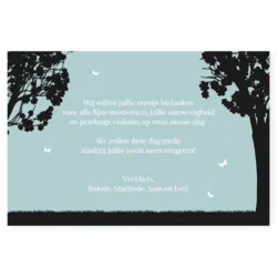 Bedankkaart silhouet bruidspaar blauw