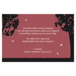 Bedankkaart silhouet bruidspaar rood