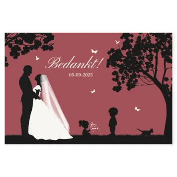 Bedankkaart silhouet bruidspaar rood