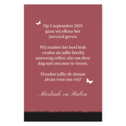 Save the date silhouet bruidspaar rood