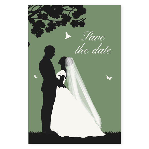 Save the date kaart silhouet bruidspaar groen