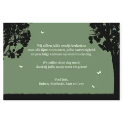 Bedankkaart silhouet bruidspaar groen