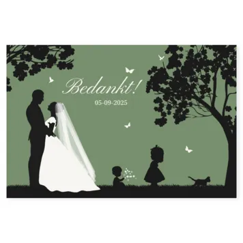 Bedankkaart silhouet bruidspaar groen