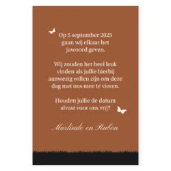 Save the date kaart silhouet bruidspaar bruin