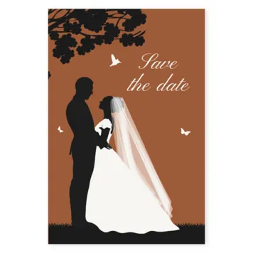 Save the date kaart silhouet bruidspaar bruin