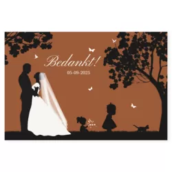 Bedankkaart silhouet bruidspaar bruin