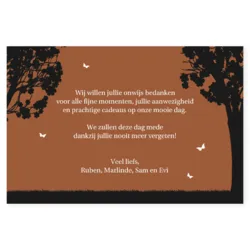 Bedankkaart silhouet bruidspaar bruin