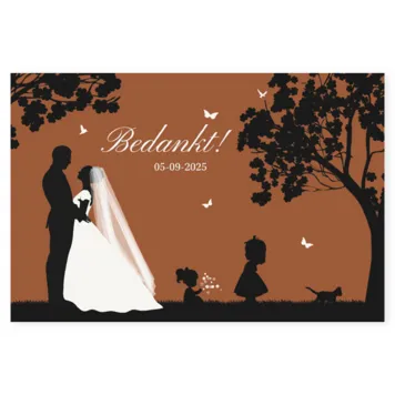 Bedankkaart silhouet bruidspaar bruin