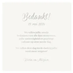 Bedankkaart met zilveren glimmend hart