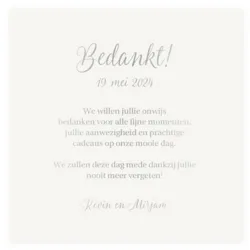 Bedankkaart met zilveren glimmend hart