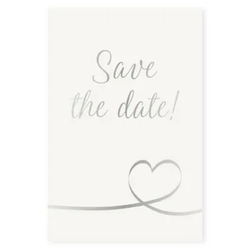 Save the date kaart zilveren glimmend hart