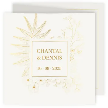 Trouwkaart botanisch glimmend goud