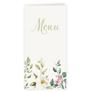 Menukaart aquarel bloemen met groene tekst