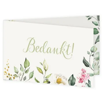 Bedankkaart aquarel bloemen met groene tekst