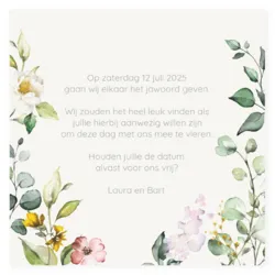 Save the date kaart aquarel bloemen met groene tekst
