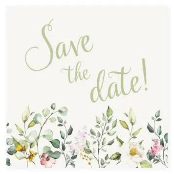 Save the date kaart aquarel bloemen met groene tekst