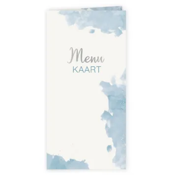 Menukaart blauwe waterverf met zilver folie
